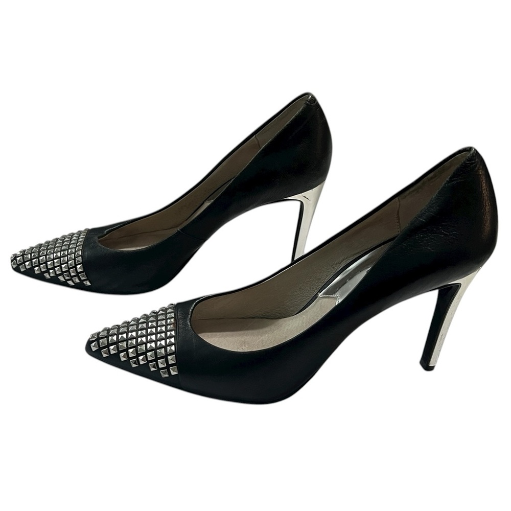 Michael Kors Black and Silver Studded Heels Size 8M Leather 3” Stiletto